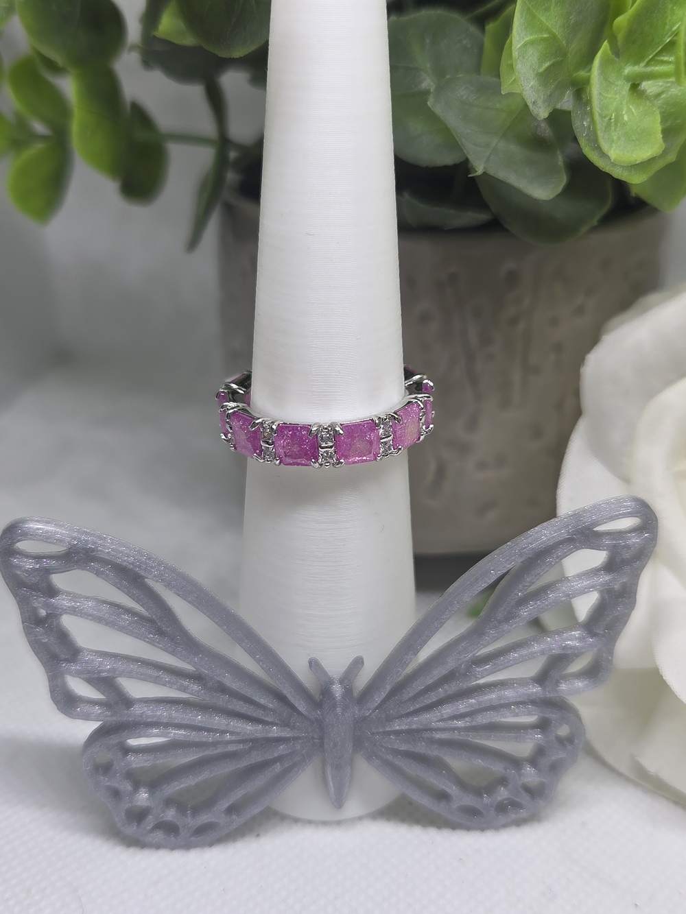 BP Pink Ice Crystal CZ Eternity Band On Rhodium Plating